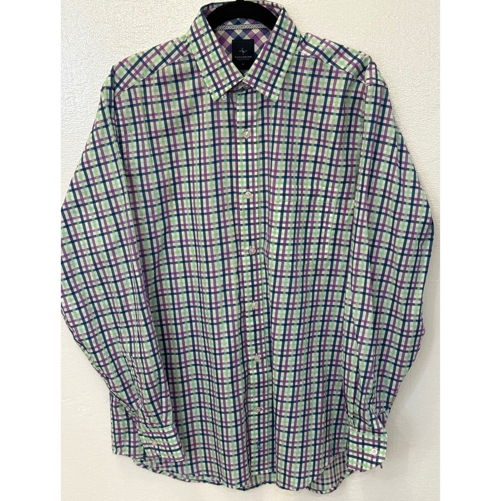 Men's‎ Tailorbyrd Collection Size Large Plaid 100% Cotton Oxford